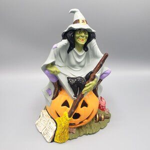 Vintage 1972 Byron Molds Halloween Decor Witch Pumpkin Black Cat Ceramic Lamp